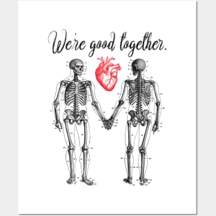 Skeletons Holding Hands and Heart Valentine Posters and Art